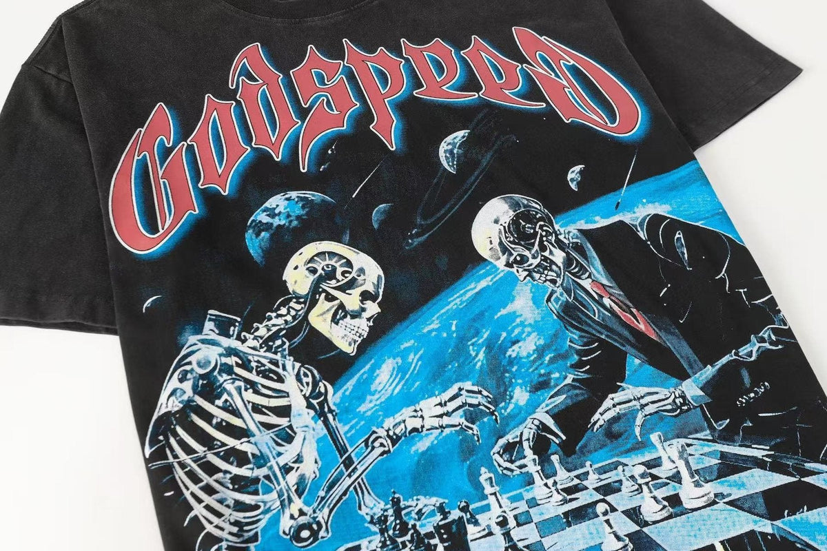 Godspeed Skeleton Chess Graphic T-Shirt — detail