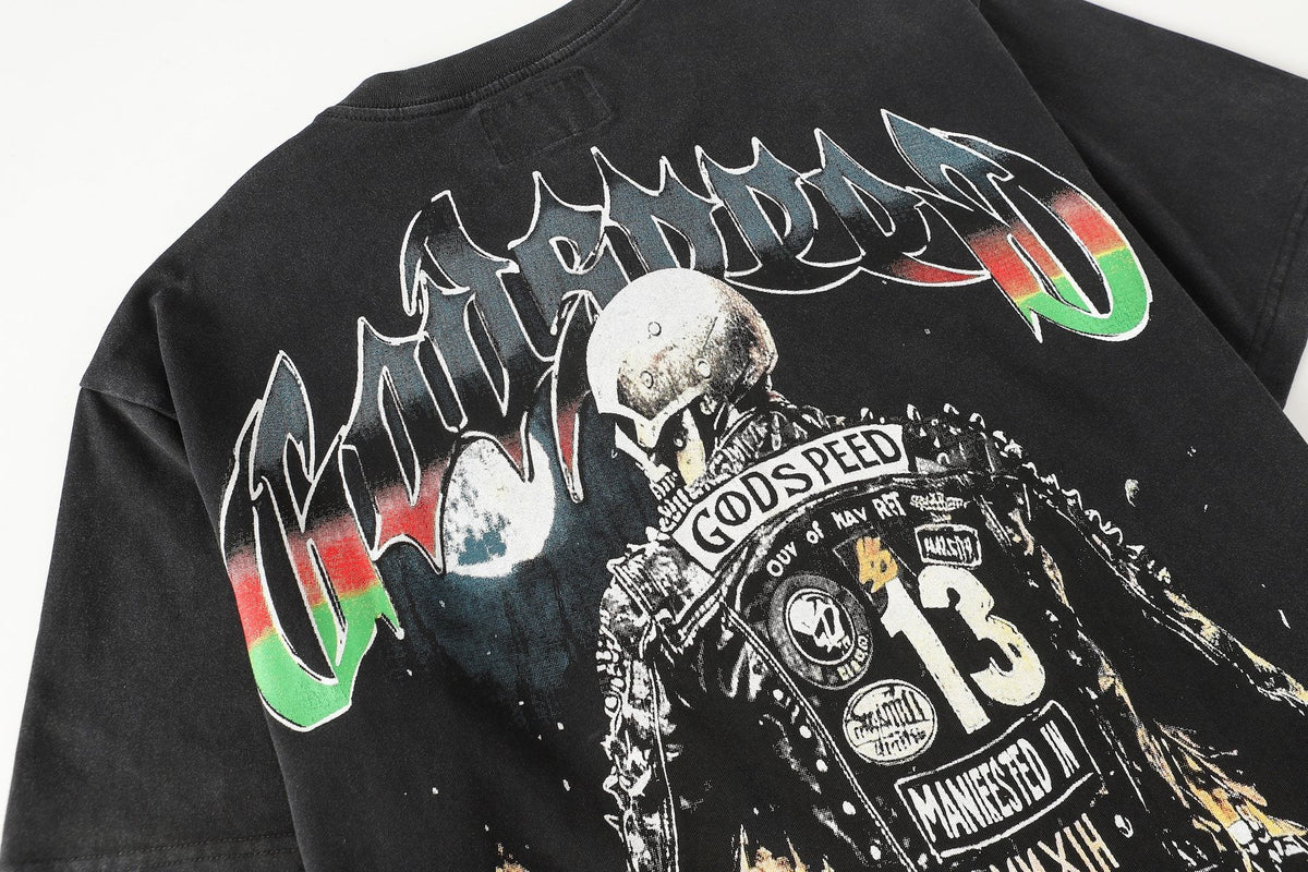 Godspeed Motorcycle Graphic Washed T-Shirt — detail