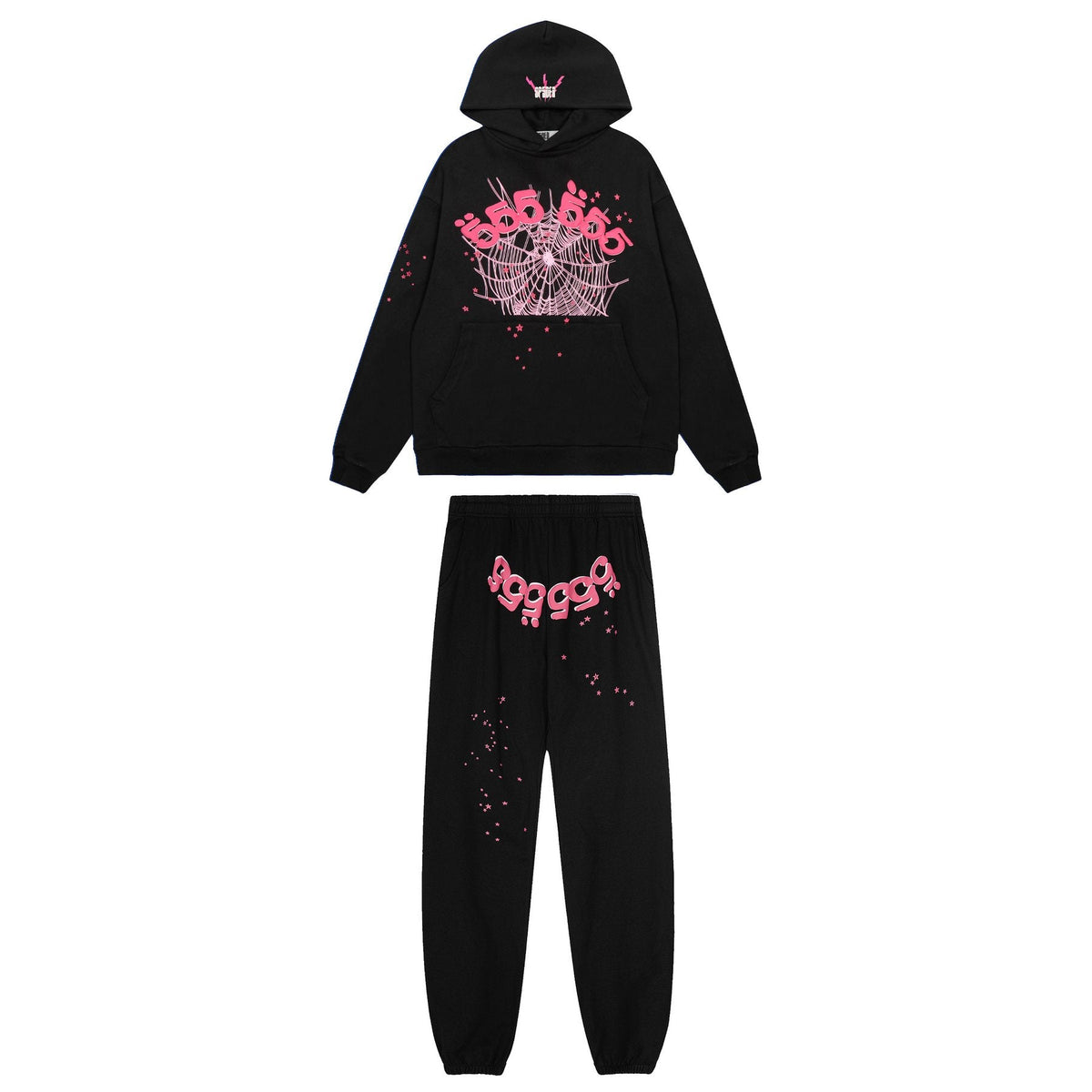 Sp5der Spiderweb Graphic Hoodie & Sweatpants Matching Set — front