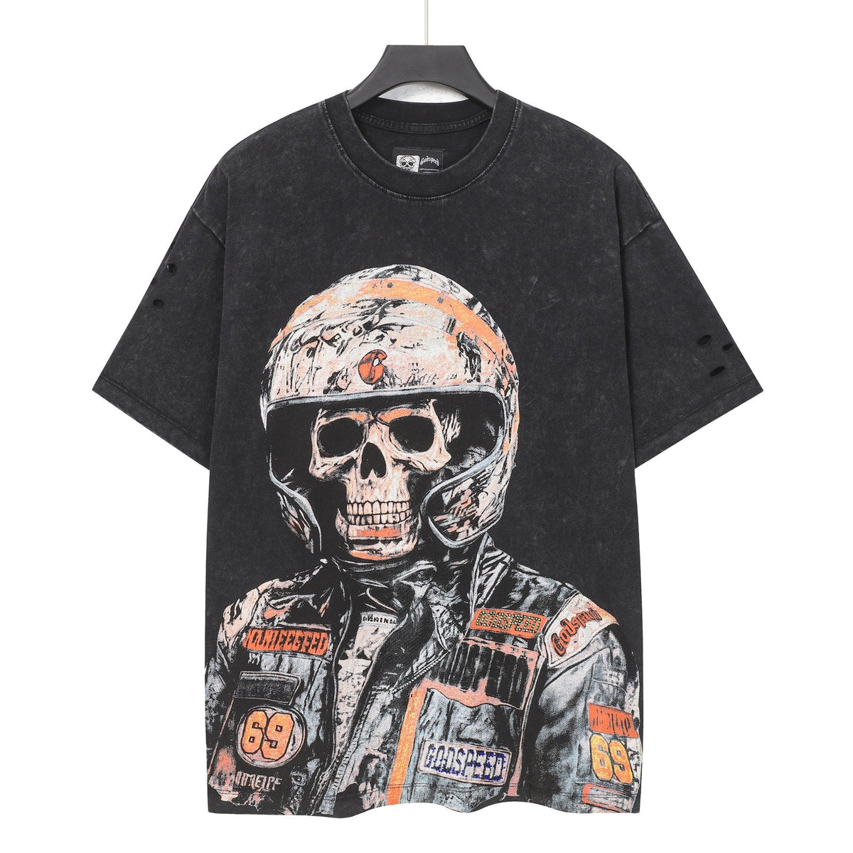 Godspeed Distressed Rhinestone Graphic T-Shirt — front