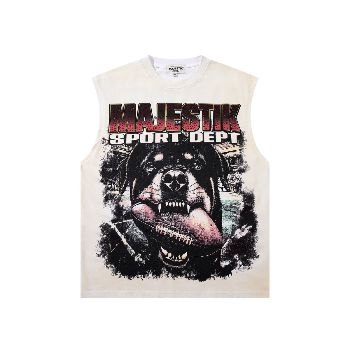 MAJESTIK Off White Graphic Sleeveless T-Shirt — front