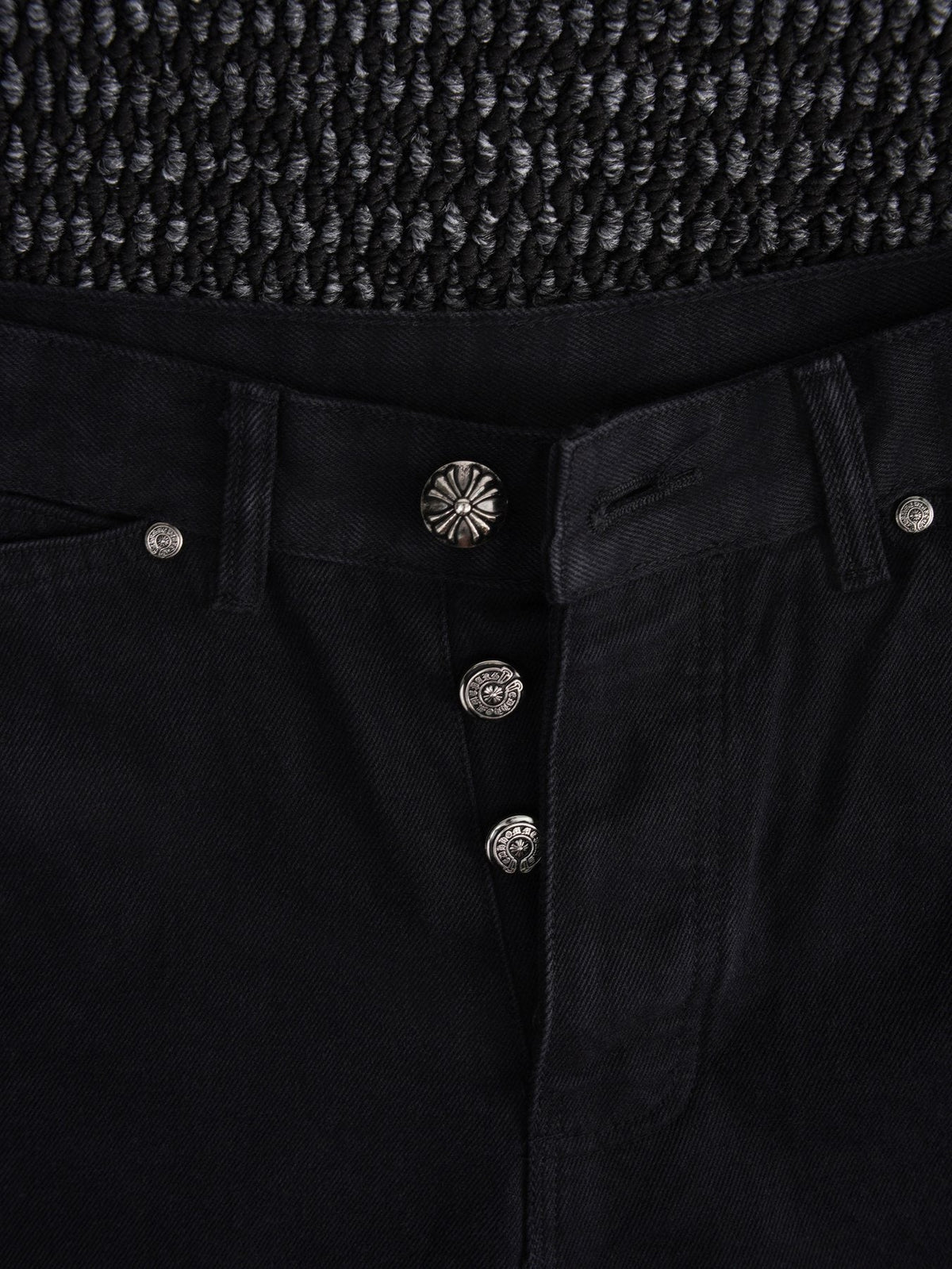 Chrome Hearts Orange Cross Patch Denim-Style Shorts — detail