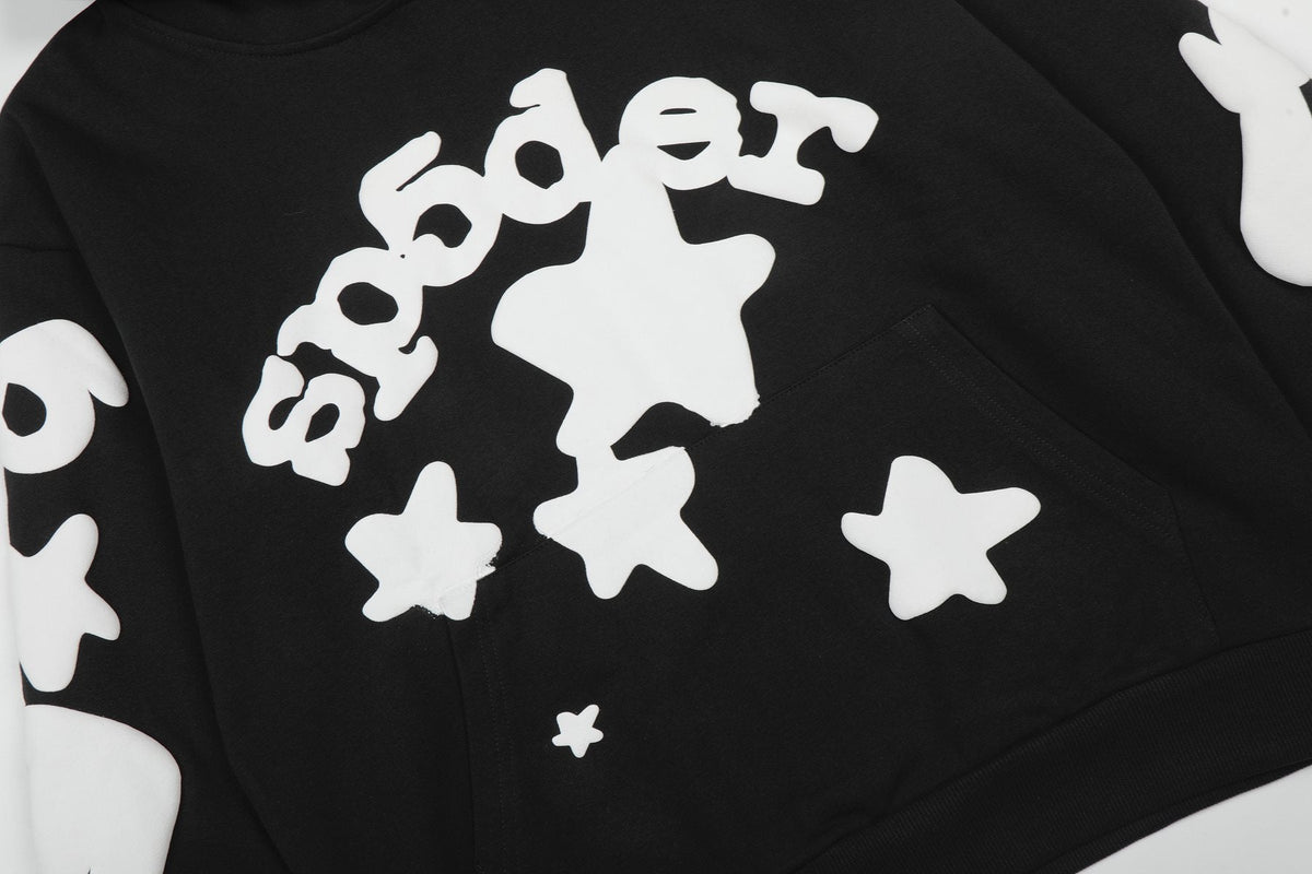 Sp5der Black Graphic Hoodie & Jogger Matching Set — detail